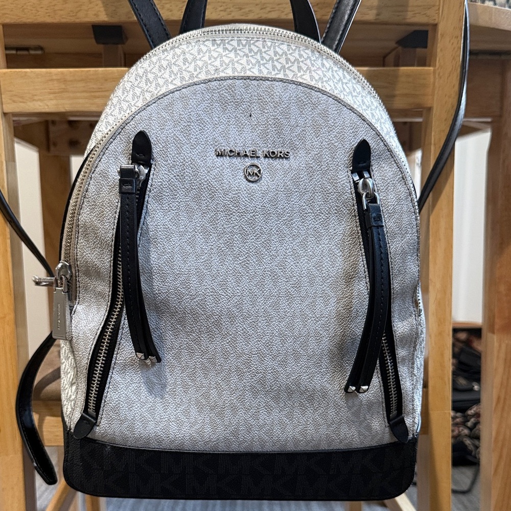 Michael Kors White and Black Signature Mini Backpack